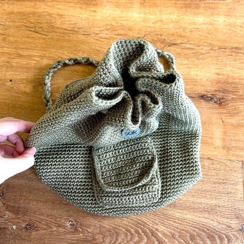 The Sak Crotched Back Pack Purse Tan Draw String Boho Bucket Bag